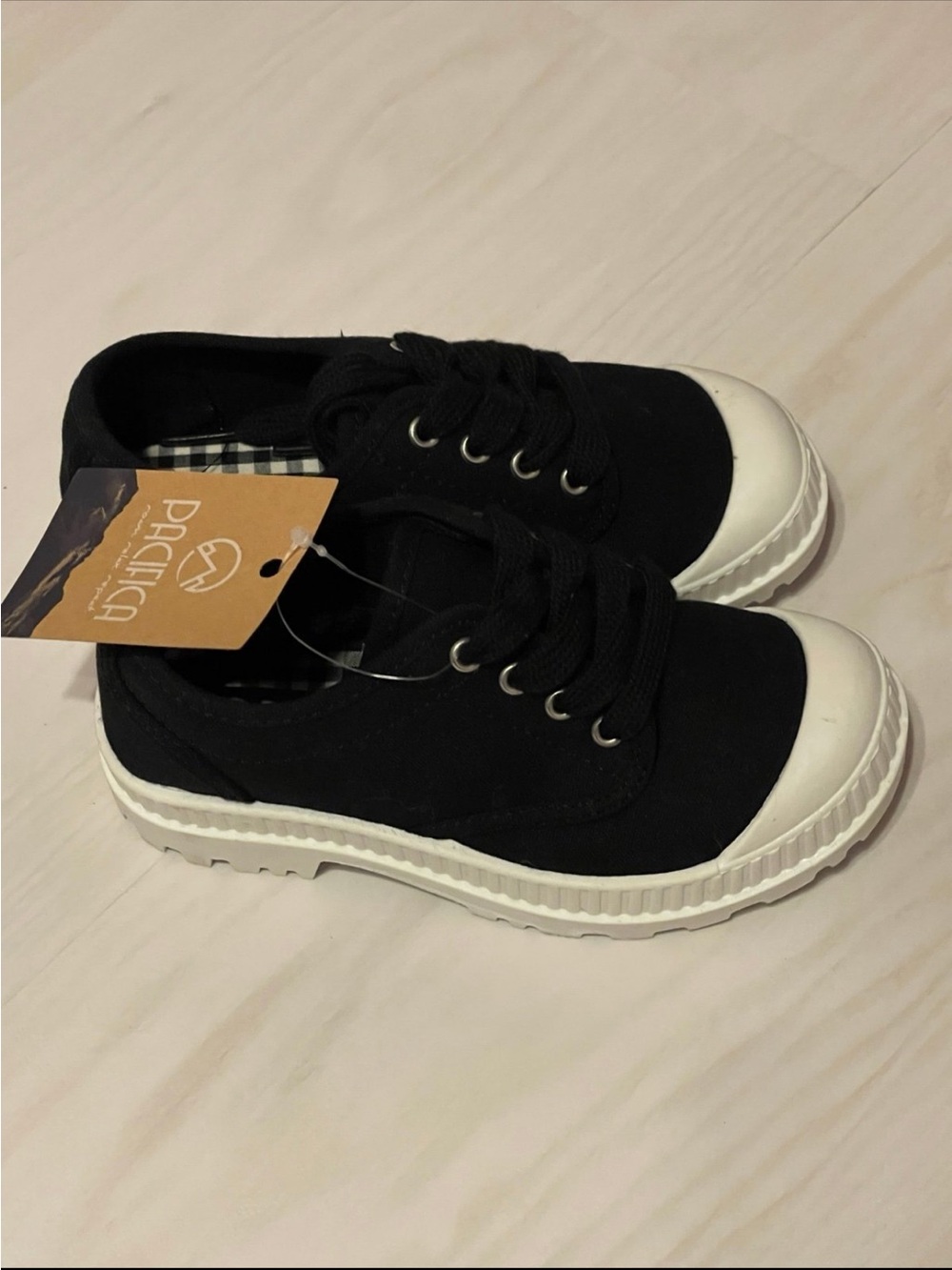 Pacifica Kids Black and White Canvas Sneakers - Lace-Up Low Top